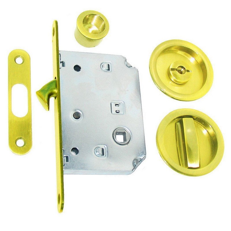 Ручки для раздвижной двери с замком A-04 PB (полированная латунь)