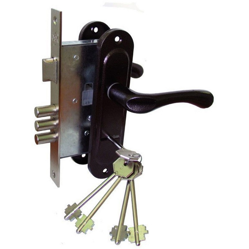 Замок врезной с ручками 55-105S (коричневый)