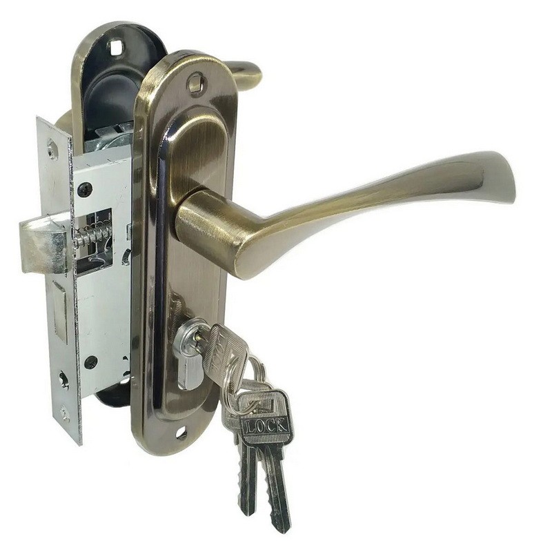 Замок межкомнатный с ручками А50-012 AB (старая бронза)