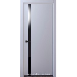 Білі фарбовані двері Донецьк щитові з вертикальною вставкою із чорного скла (70 мм)