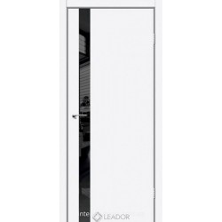 Двери межкомнатные Asti Glass белый матовый с черной вставкой стекла