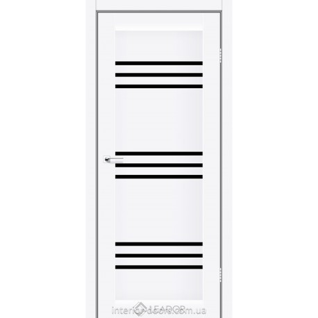 Двері міжкімнатні Леадор Сована білий матовий з чорним склом
