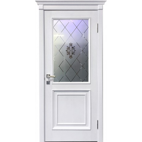 Двери Лион Подольские дуб браш со стеклом (матовое) + рис.