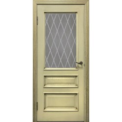Двери Тифани Подольские песочная патина со стеклом на большой филенке