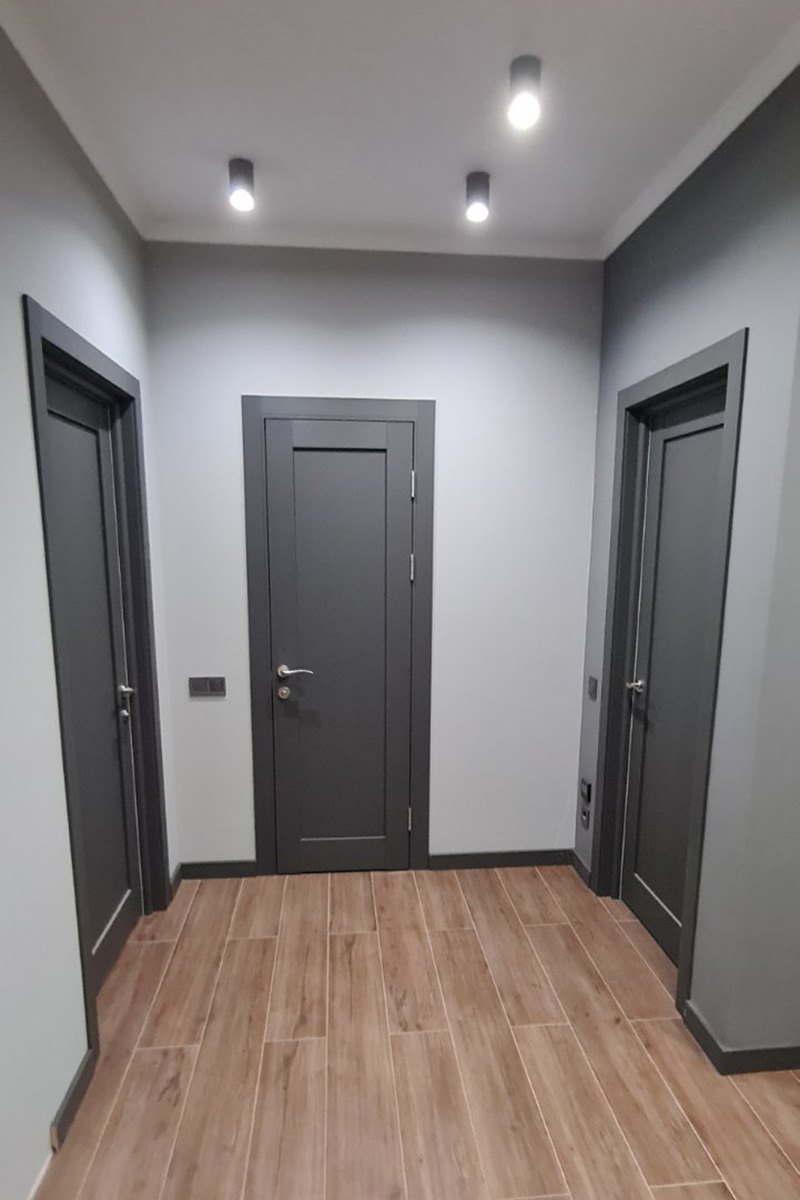 Єдина кольорова лінія: двері та плінтус в одному декорі